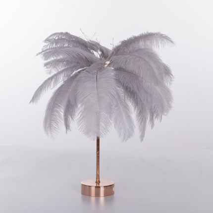 Ostrich Feather Table Lamp Wrought Iron Night Light LED Copper Wire Lamp(Grey)-garmade.com