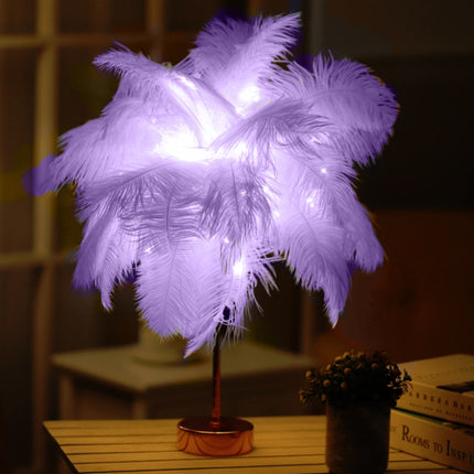 Ostrich Feather Table Lamp Wrought Iron Night Light LED Copper Wire Lamp(Violet)-garmade.com
