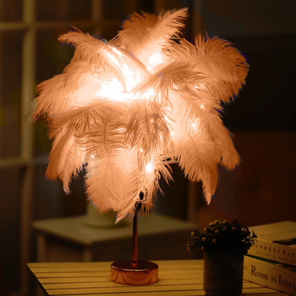 Ostrich Feather Table Lamp Wrought Iron Night Light LED Copper Wire Lamp(Orange)-garmade.com