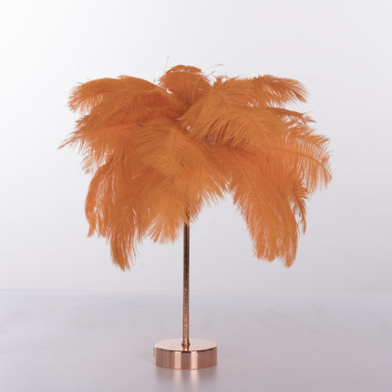 Ostrich Feather Table Lamp Wrought Iron Night Light LED Copper Wire Lamp(Orange)-garmade.com