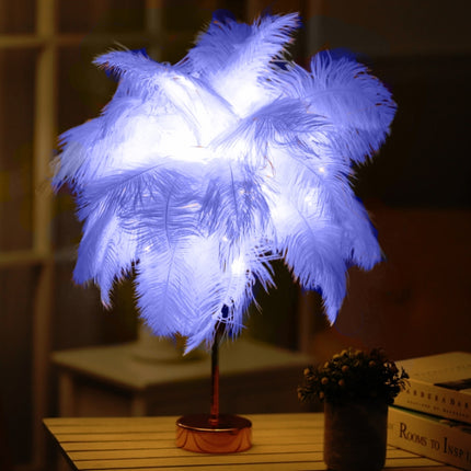 Ostrich Feather Table Lamp Wrought Iron Night Light LED Copper Wire Lamp(Royal Blue)-garmade.com