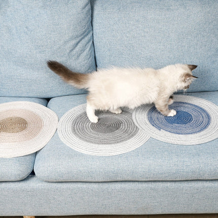 Pet Supplies Cat Scratching Board Hand-woven Ramie Grinding Pad(Blue)-garmade.com