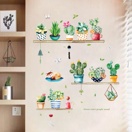 Cactus Potted PVC Self-adhesive Removable Wall Stickers-garmade.com