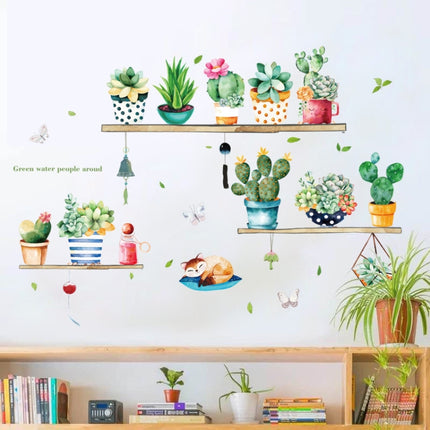 Cactus Potted PVC Self-adhesive Removable Wall Stickers-garmade.com