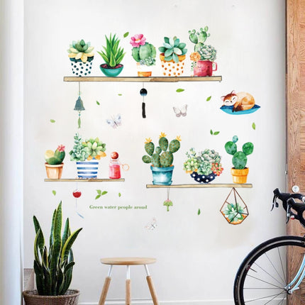 Cactus Potted PVC Self-adhesive Removable Wall Stickers-garmade.com