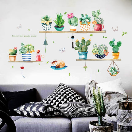 Cactus Potted PVC Self-adhesive Removable Wall Stickers-garmade.com