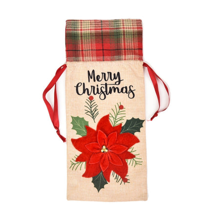 2 PCS Christmas Decorations Imitation Linen Wine Bottle Cover(Flower)-garmade.com