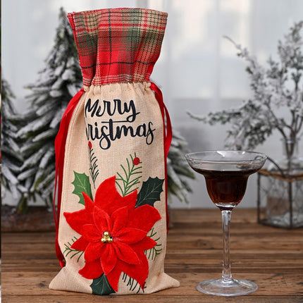 2 PCS Christmas Decorations Imitation Linen Wine Bottle Cover(Flower)-garmade.com