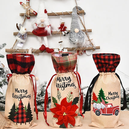 2 PCS Christmas Decorations Imitation Linen Wine Bottle Cover(Flower)-garmade.com