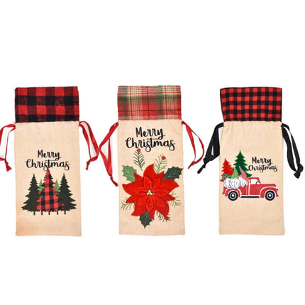 2 PCS Christmas Decorations Imitation Linen Wine Bottle Cover(Tree)-garmade.com