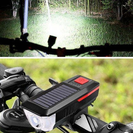 Bicycle Solar Headlight Horn Light Night Riding USB Charging Headlight Bicycle Glare Flashlight Equipment(Red)-garmade.com