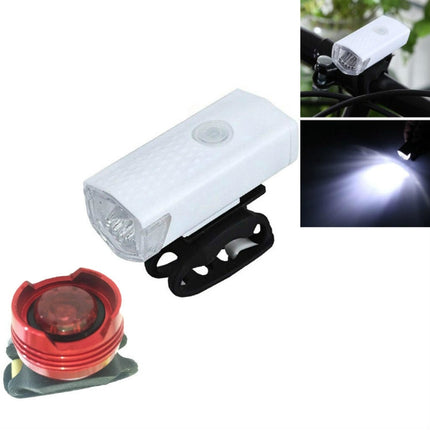Bicycle USB Charging Headlight Lighting Cycling Equipment, Color:White 2255 Light+Ruby Taillight-garmade.com