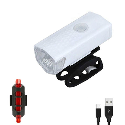 Bicycle USB Charging Headlight Lighting Cycling Equipment, Color:White 2255 Light+928 Red Taillight-garmade.com