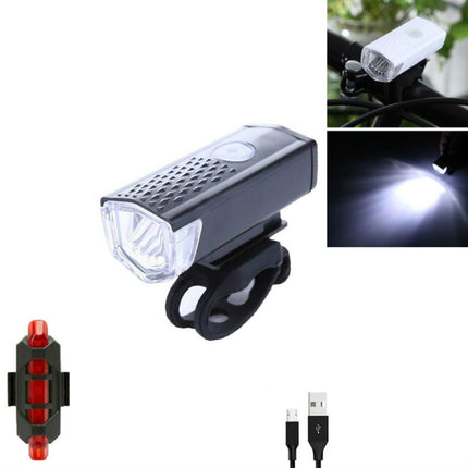 Bicycle USB Charging Headlight Lighting Cycling Equipment, Color:Black 2255 Light+928 Red Taillight-garmade.com