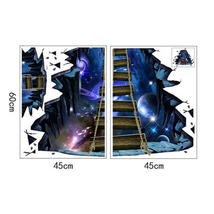 2 PCS 3D Wall Stickers Universe Planet Single-plank Bridge Floor Stickers(FX82001)-garmade.com