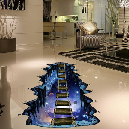 2 PCS 3D Wall Stickers Universe Planet Single-plank Bridge Floor Stickers(FX82002)-garmade.com