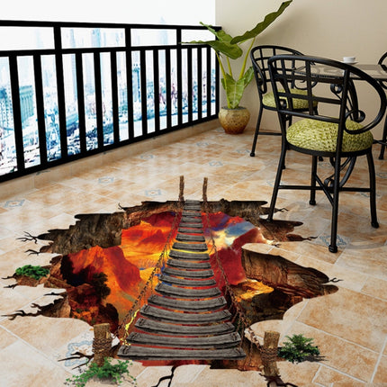 2 PCS 3D Flame Mountain Cable Bridge PVC Removable Floor Stickers-garmade.com