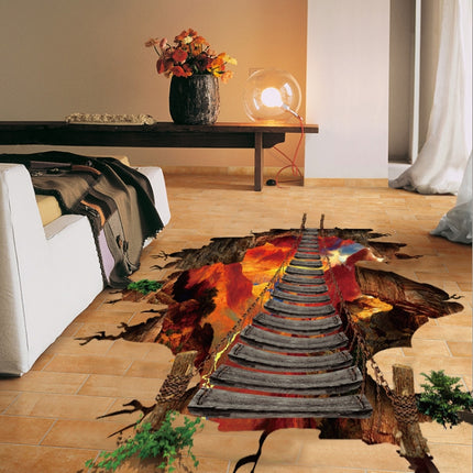 2 PCS 3D Flame Mountain Cable Bridge PVC Removable Floor Stickers-garmade.com