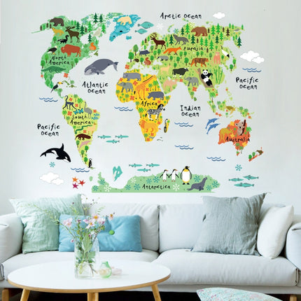 2 PCS Animal World Map Waterproof Removable Background Wall Stickers-garmade.com