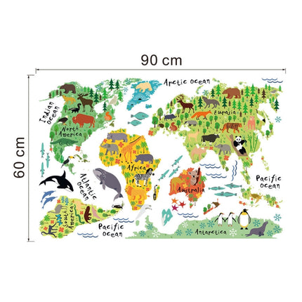 2 PCS Animal World Map Waterproof Removable Background Wall Stickers-garmade.com