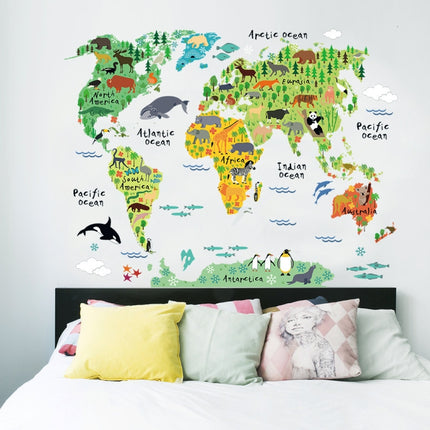 2 PCS Animal World Map Waterproof Removable Background Wall Stickers-garmade.com