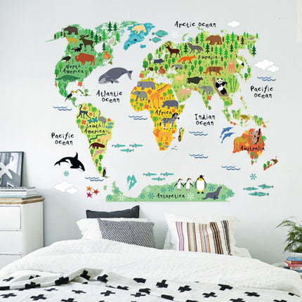 2 PCS Animal World Map Waterproof Removable Background Wall Stickers-garmade.com