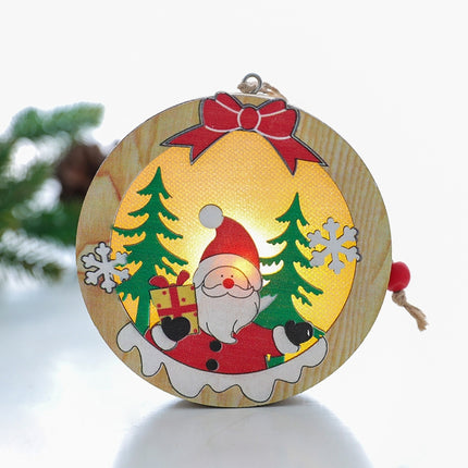 2 PCS Christmas Decoration Wooden Luminous Pendant Christmas Tree Decoration Accessories, Style:Round(Santa)-garmade.com