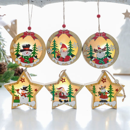 2 PCS Christmas Decoration Wooden Luminous Pendant Christmas Tree Decoration Accessories, Style:Round(Santa)-garmade.com