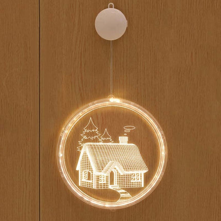 Christmas Decoration Light LED Holiday 3D Hanging Lamp, Power:Battery(house)-garmade.com