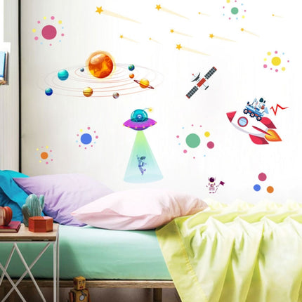 2 PCS Cartoon Solar System UFO Astronaut Wall Sticker-garmade.com