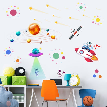 2 PCS Cartoon Solar System UFO Astronaut Wall Sticker-garmade.com