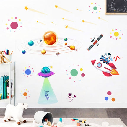 2 PCS Cartoon Solar System UFO Astronaut Wall Sticker-garmade.com