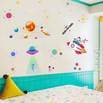 2 PCS Cartoon Solar System UFO Astronaut Wall Sticker-garmade.com