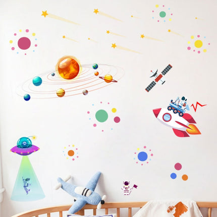 2 PCS Cartoon Solar System UFO Astronaut Wall Sticker-garmade.com