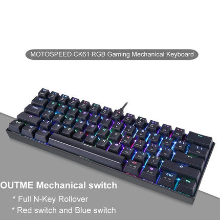 MOTOSPEED CK61 61 Keys Wired Mechanical Keyboard RGB Backlight with 14 Lighting Effects, Cable Length: 1.5m, Colour: Red Shaft-garmade.com