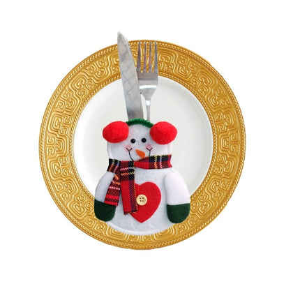 Christmas Decoration Little Snowman Knife And Fork Bag Creative Home Dining Table Cutlery Set, Specification: Heart Snowman-garmade.com