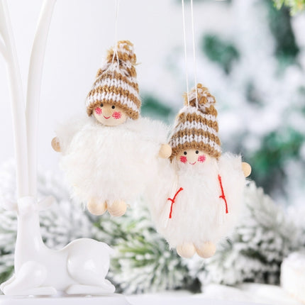 Creative Wooden Boy And Girl Cloak Set Doll Christmas Tree Pendant(White)-garmade.com