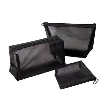Black Transparent Mesh Cosmetic Bag Three-piece Large Capacity Travel Cosmetic Storage Bag(Three-piece)-garmade.com