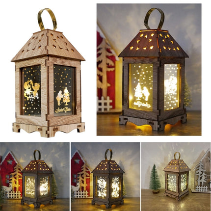 Wooden Christmas Decoration Wind Lantern LED Luminous Ornaments Portable Lantern Holiday Lights, Size:S(B)-garmade.com