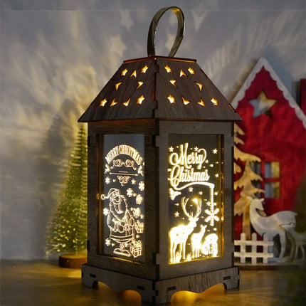 Wooden Christmas Decoration Wind Lantern LED Luminous Ornaments Portable Lantern Holiday Lights, Size:L(B Elk)-garmade.com