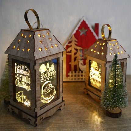 Wooden Christmas Decoration Wind Lantern LED Luminous Ornaments Portable Lantern Holiday Lights, Size:L(D Round)-garmade.com