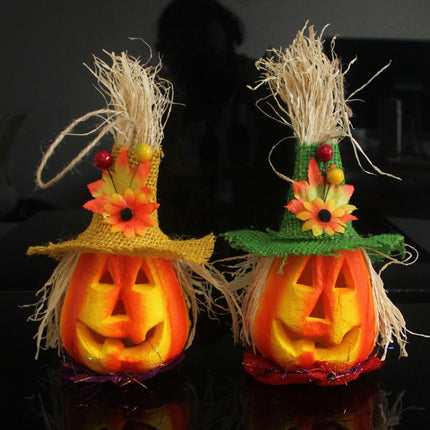 Halloween Pumpkin Lantern Hollow Glowing Foam Bar Decoration(Yellow Hat)-garmade.com
