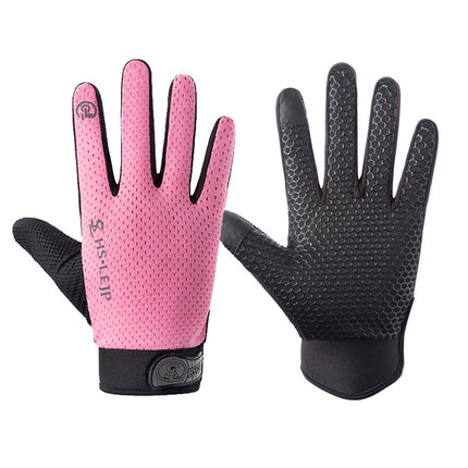 HSLEJP Outdoor Sports Breathable Touch Screen Antiskid Cycling Full Finger Gloves, Size: M(Pink)-garmade.com