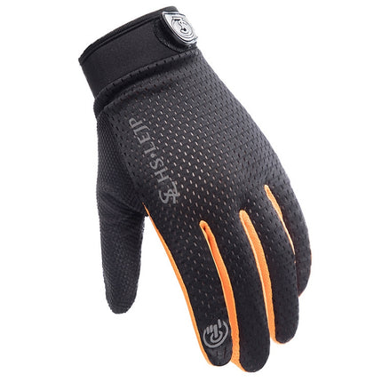 HSLEJP Outdoor Sports Breathable Touch Screen Antiskid Cycling Full Finger Gloves, Size: M(Black+Orange)-garmade.com