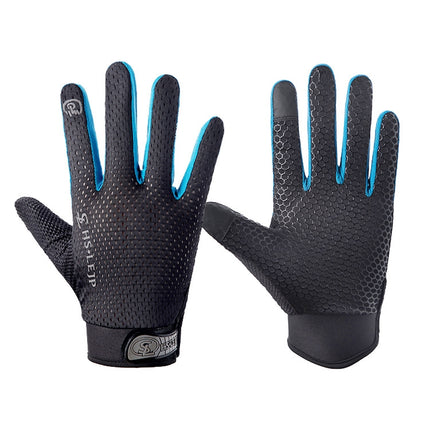 HSLEJP Outdoor Sports Breathable Touch Screen Antiskid Cycling Full Finger Gloves, Size: M(Black+Blue)-garmade.com