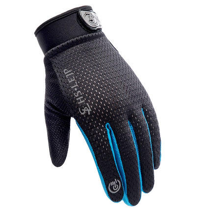 HSLEJP Outdoor Sports Breathable Touch Screen Antiskid Cycling Full Finger Gloves, Size: M(Black+Blue)-garmade.com