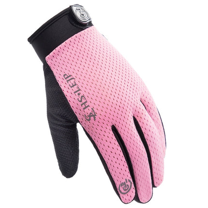 HSLEJP Outdoor Sports Breathable Touch Screen Antiskid Cycling Full Finger Gloves, Size: L(Pink)-garmade.com
