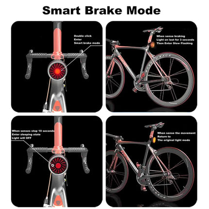 Bicycle Smart Sensor Brake Light USB Tail Light Warning Light(Red)-garmade.com