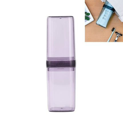 2 PCS Travel Toothbrush Box Portable Couples Set Mouthwash Cup(Transparent Purple)-garmade.com