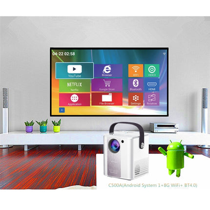 C500 Portable Mini LED Home HD Projector, Style:Android Version(White)-garmade.com